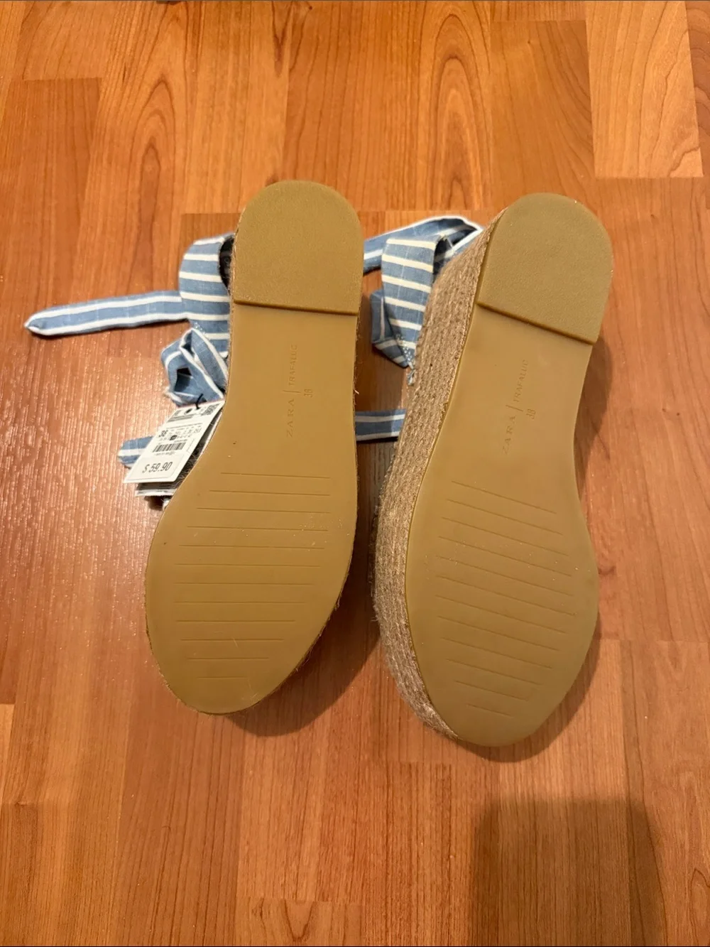 NWT Zara Blue Stripe Espadrille Platform Sandals